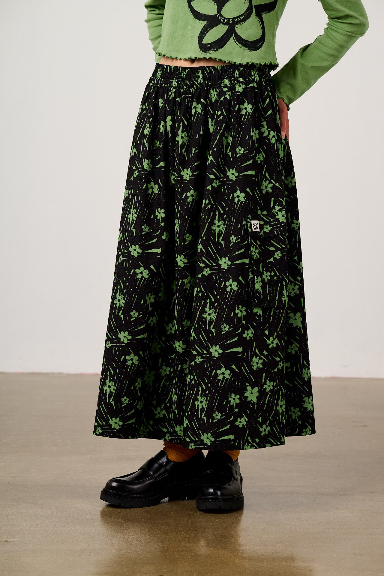 Dakota - Ripstop Midi Skirt in Punk Scribble Floral