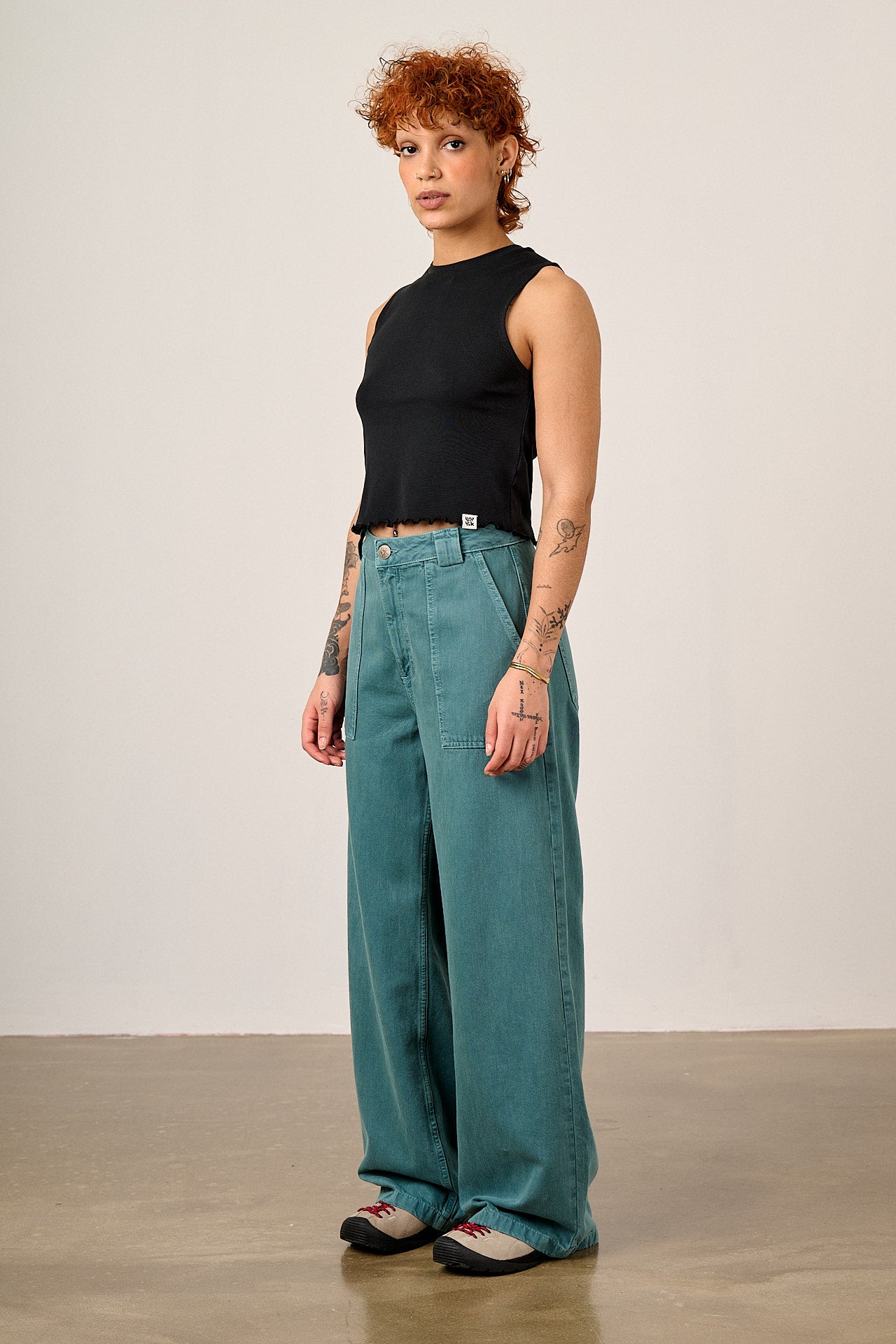 Delores - Wide Leg Denim Jeans in Pagoda Blue