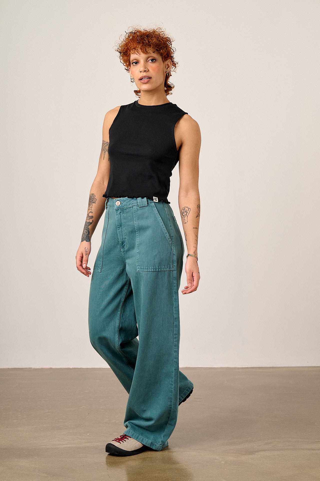 Delores - Wide Leg Denim Jeans in Pagoda Blue