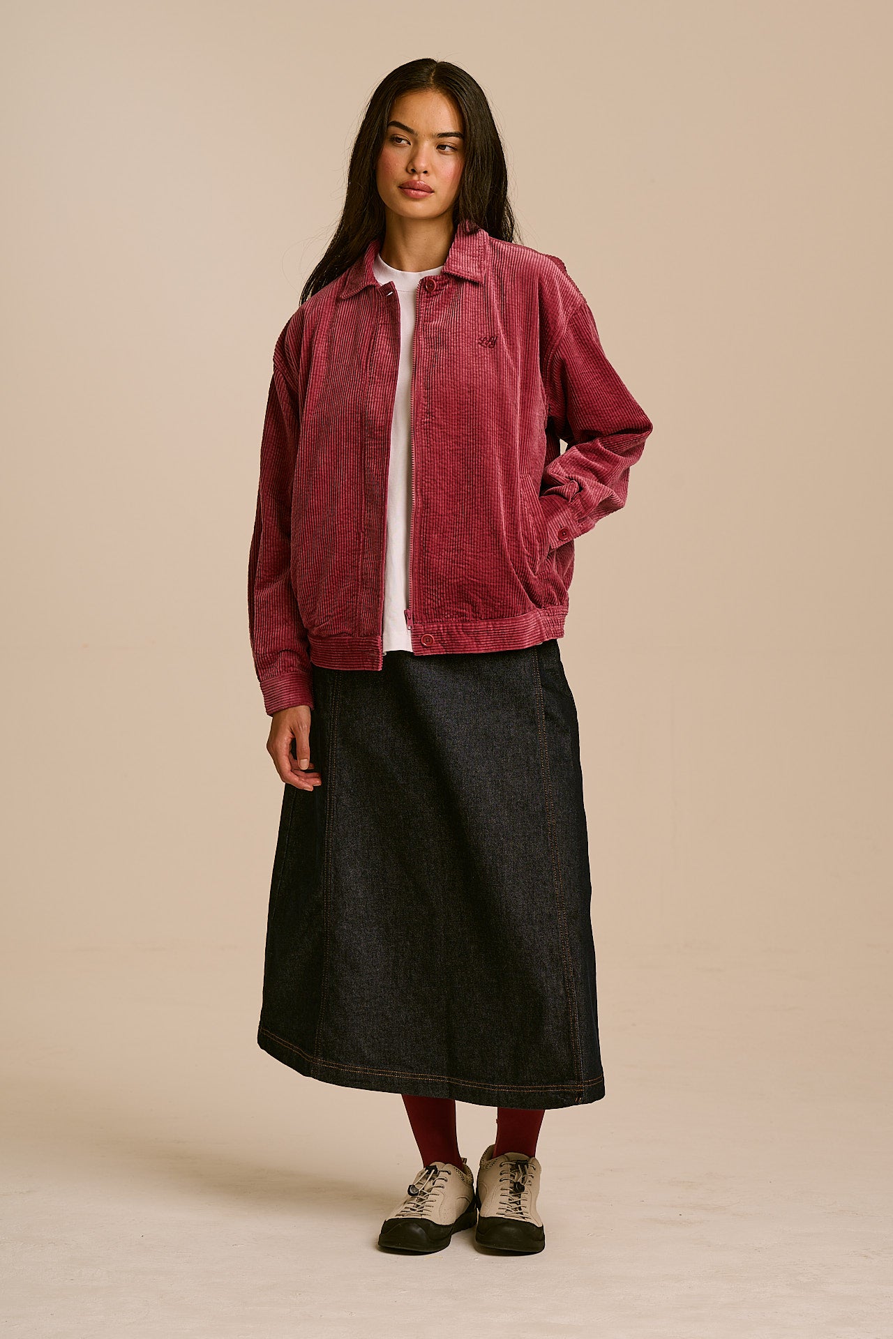 Devan - Cotton Corduroy Jacket in Burgundy