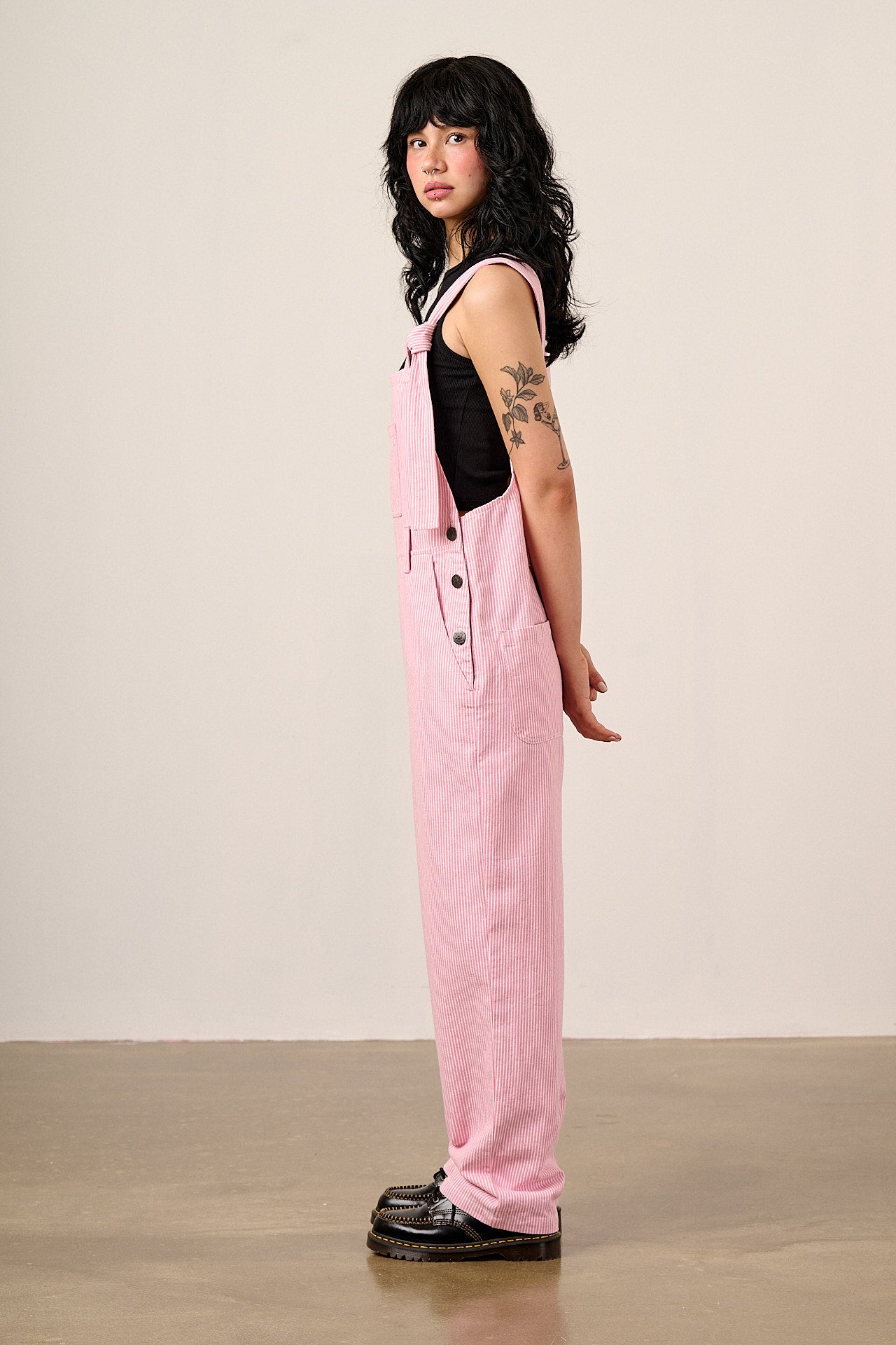Easton - Cotton Dungarees in Pink Stripe
