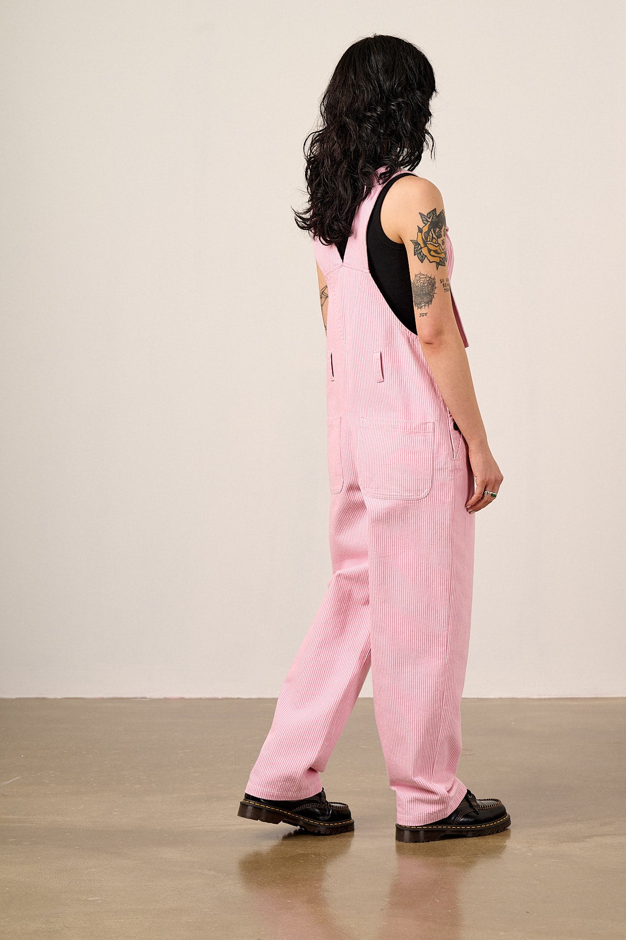 Easton - Cotton Dungarees in Pink Stripe