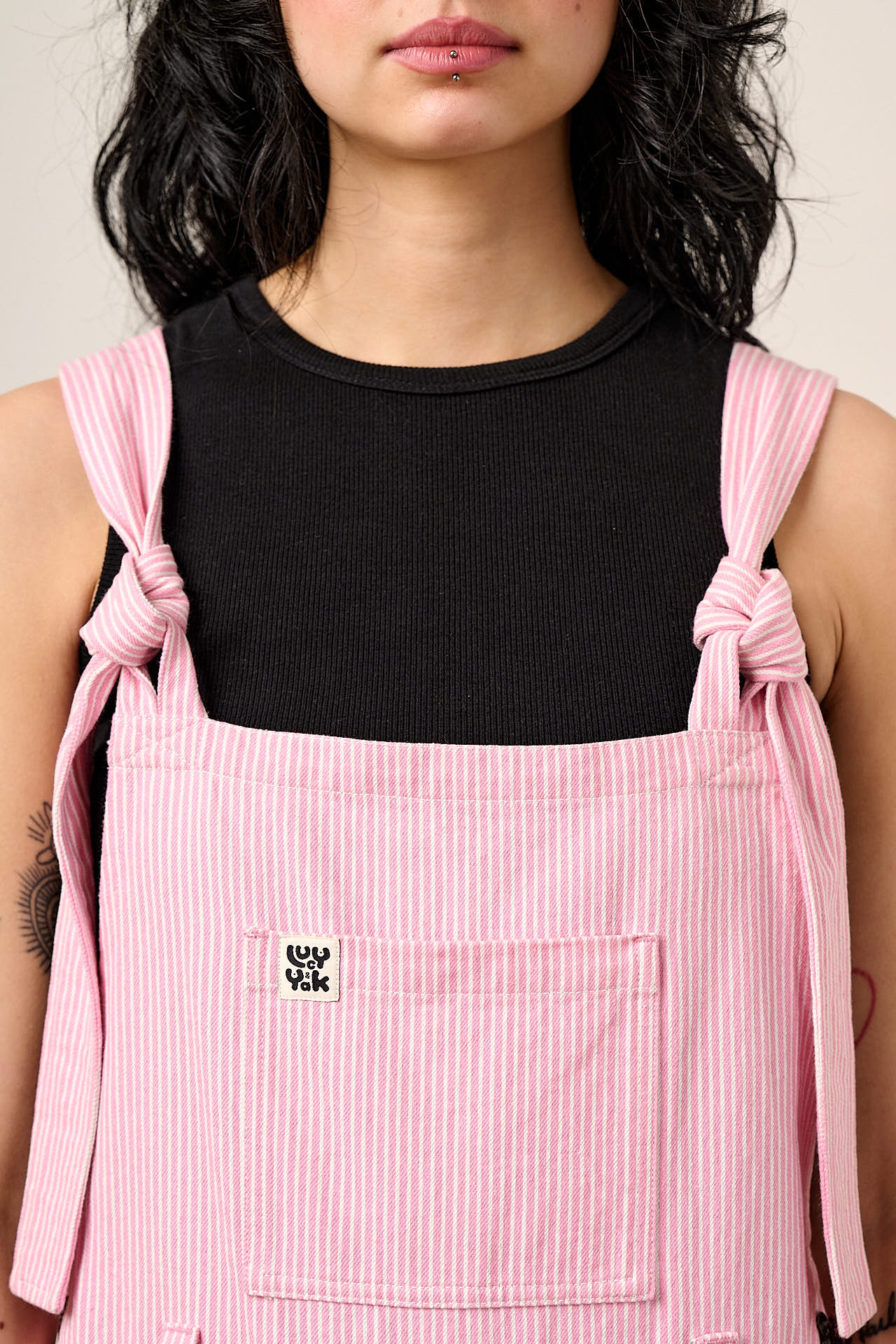 Easton - Cotton Dungarees in Pink Stripe
