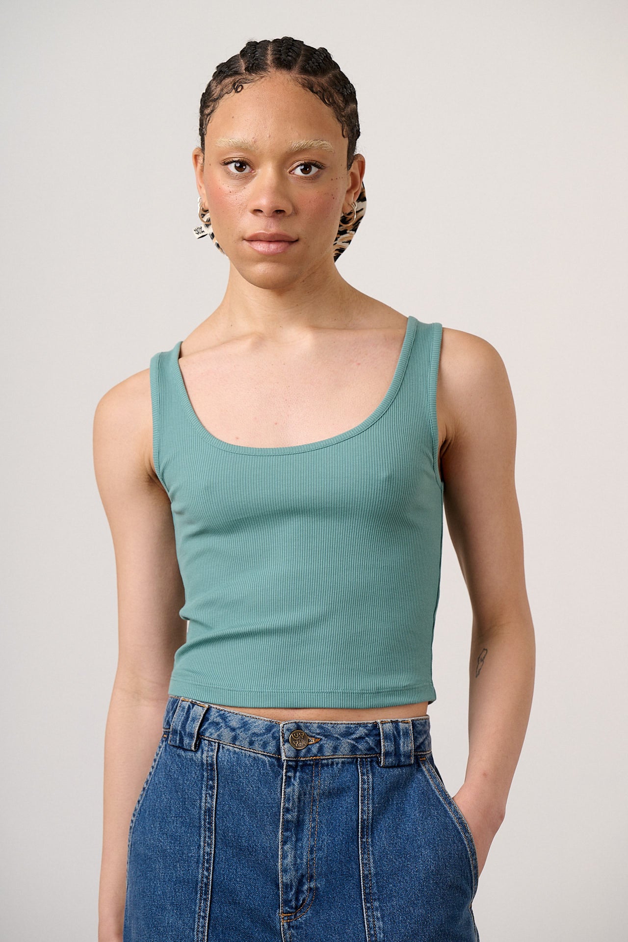 Eden - Cotton Ribbed Vest in Sage Green