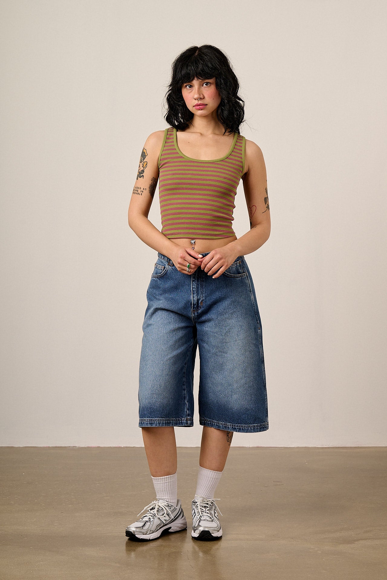 Eden - Cotton Ribbed Vest in Green & Red Stripe