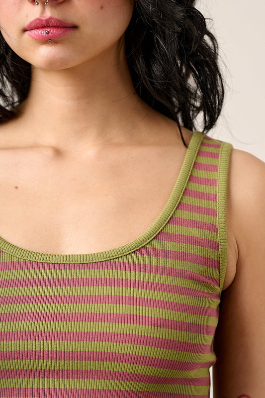 Eden - Cotton Ribbed Vest in Green & Red Stripe