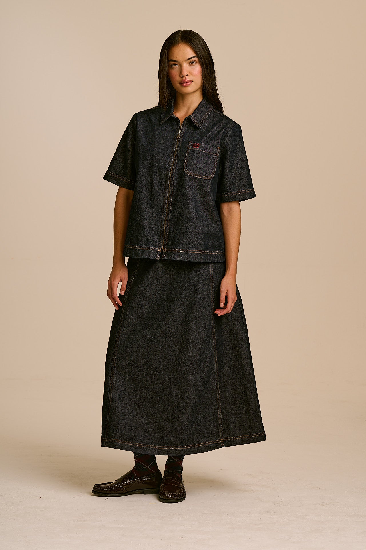 Elio - Denim Zip Through Shirt in Indigo Denim