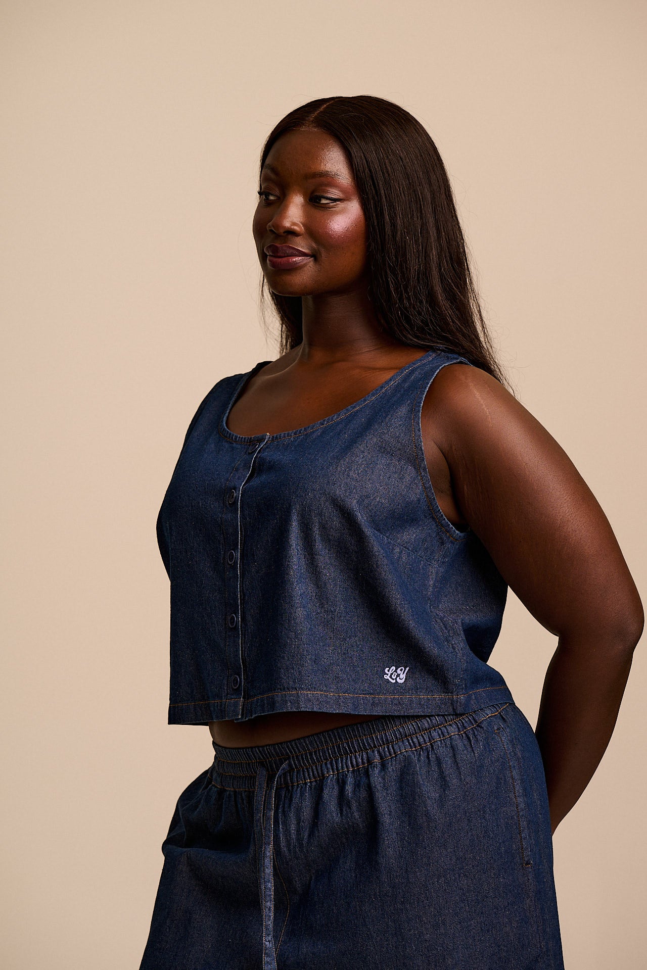 Etoile - Cotton Button Up Tank in Indigo Blue