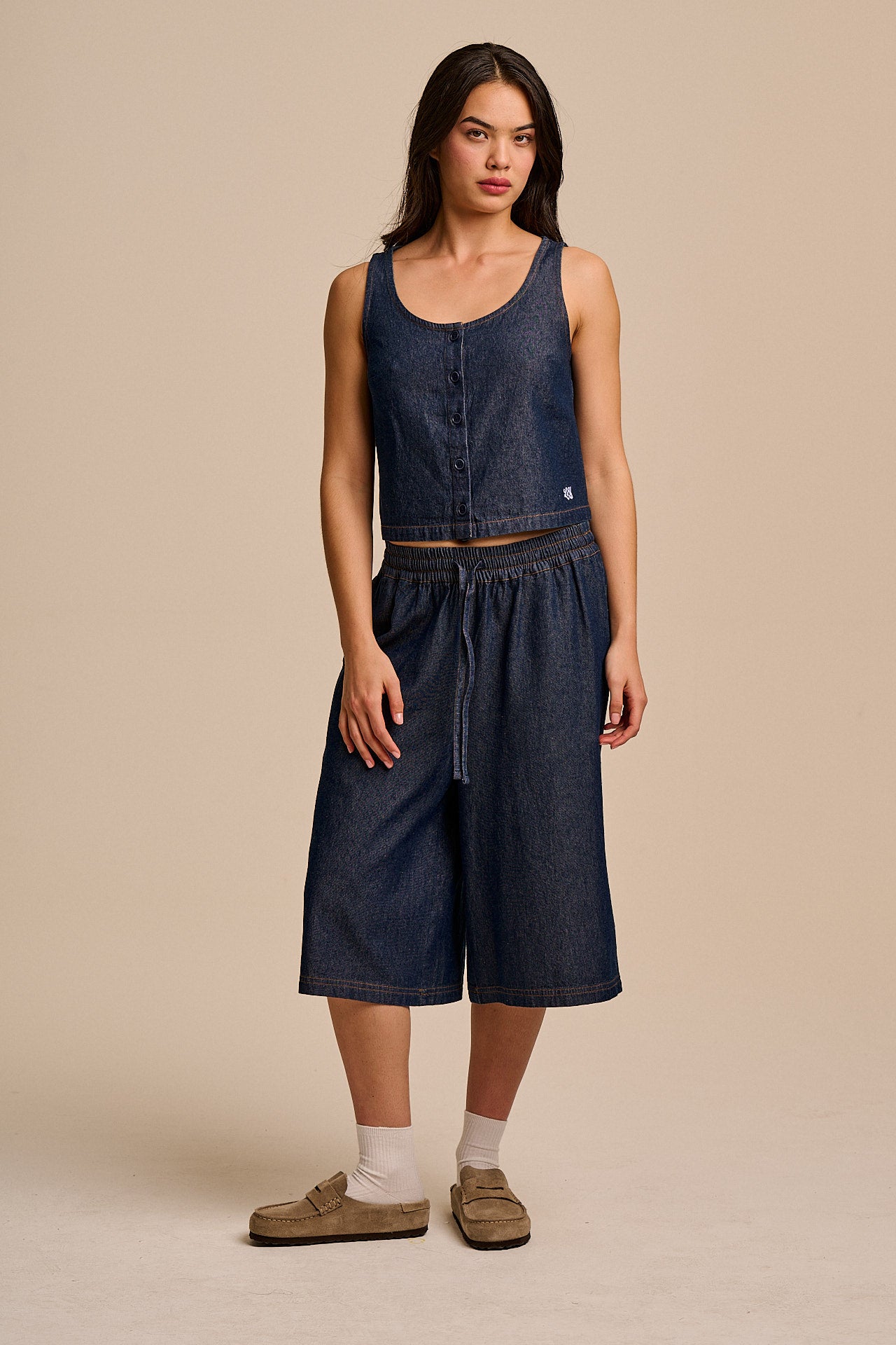 Etoile - Cotton Button Up Tank in Indigo Blue