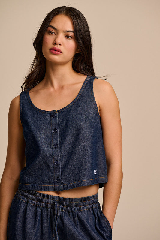 Etoile - Cotton Button Up Tank in Indigo Blue