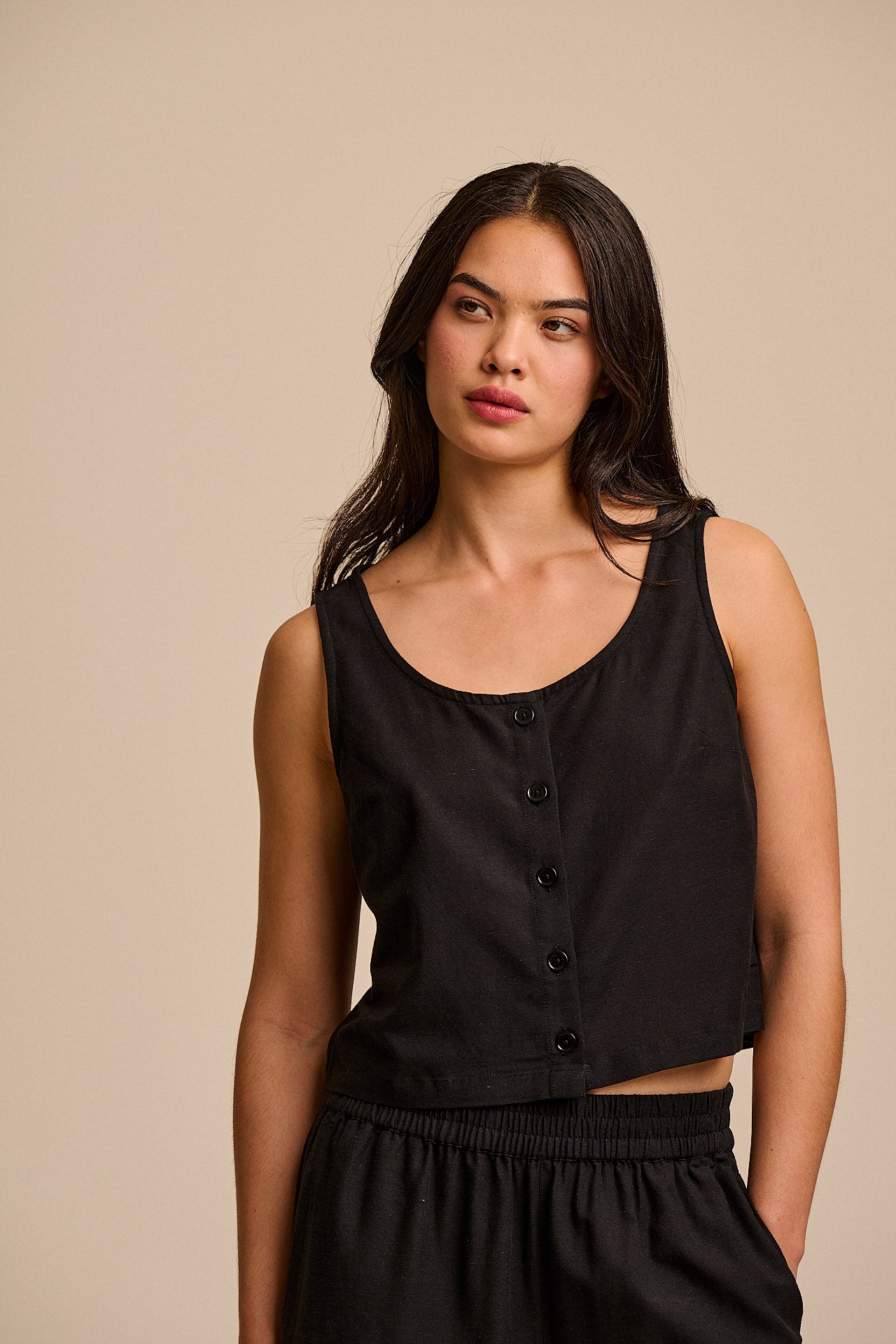 Etoile - Viscose Button Up Woven Tank in Black