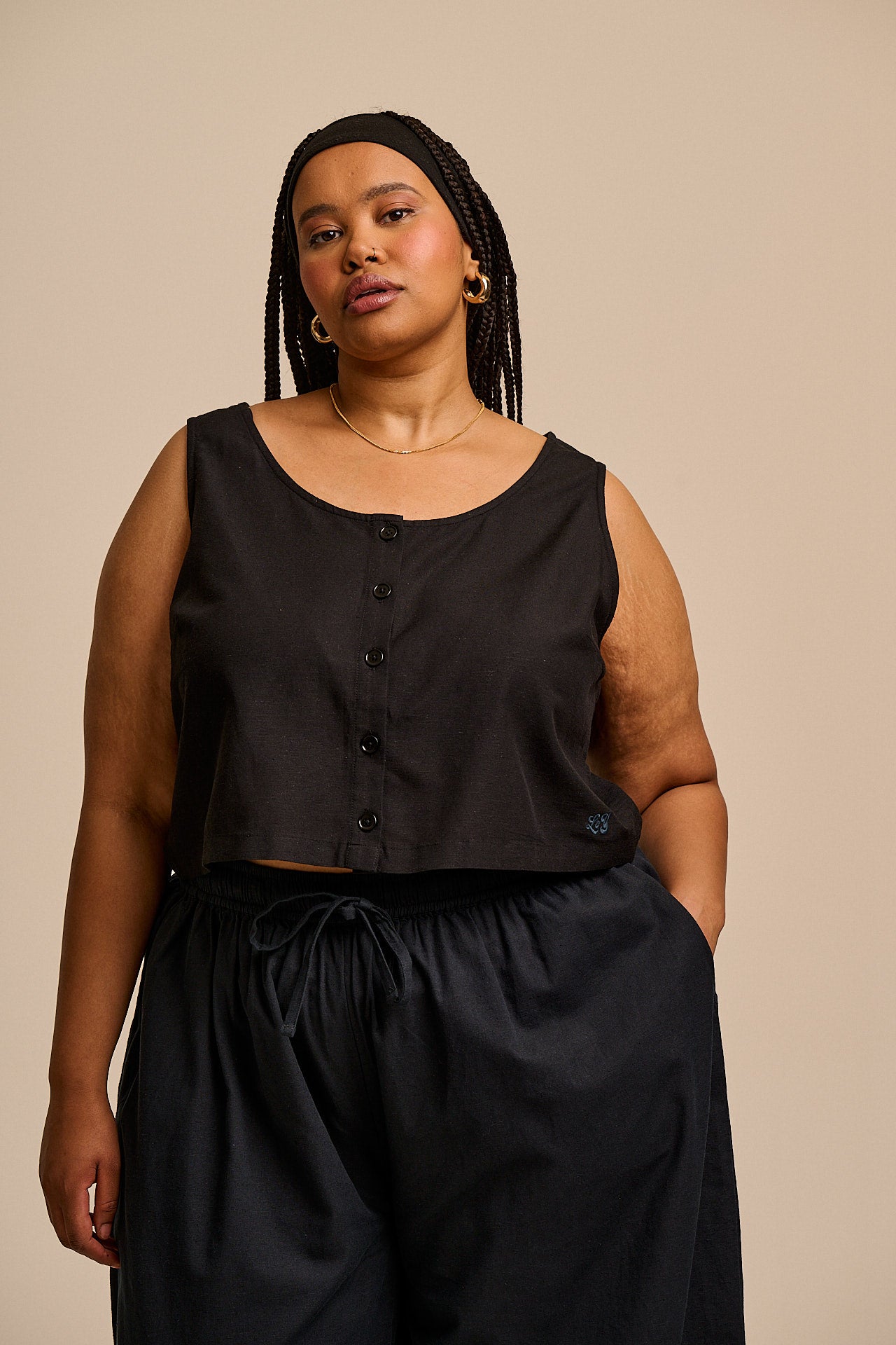Etoile - Viscose Button Up Woven Tank in Black