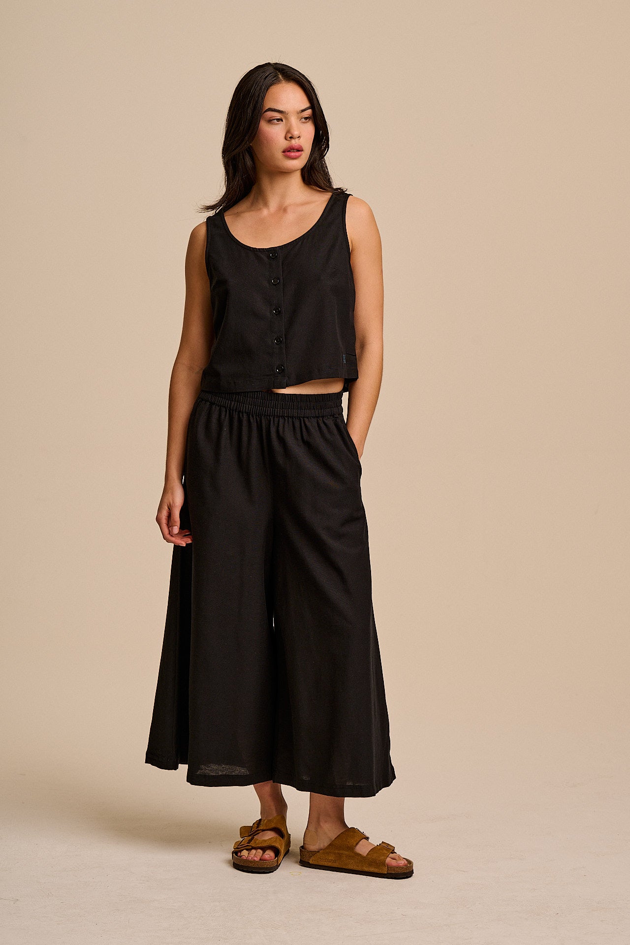 Etoile - Viscose Button Up Woven Tank in Black