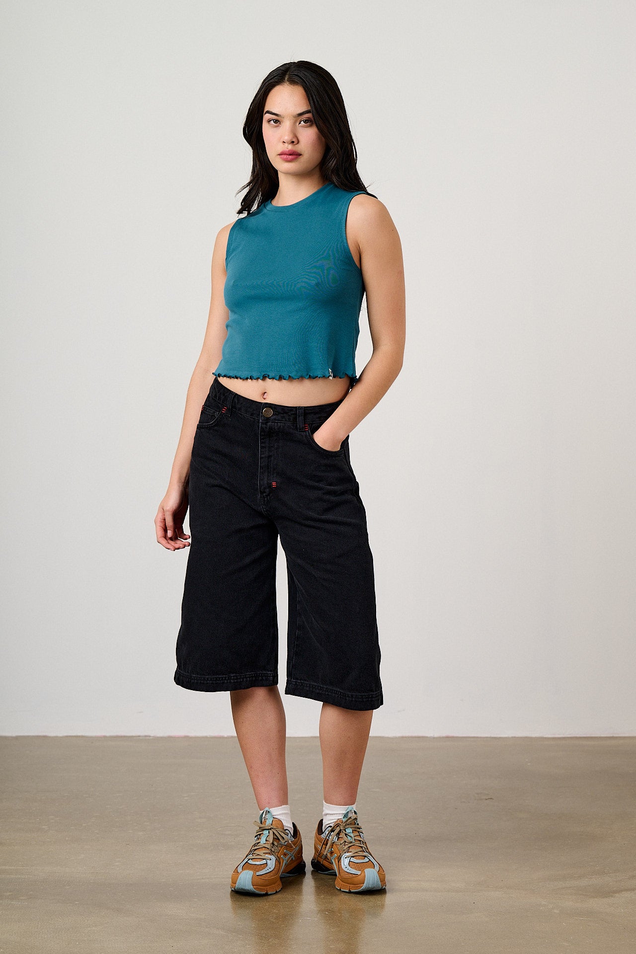 Etta - Cotton Jersey Sleeveless Tank Top in Teal