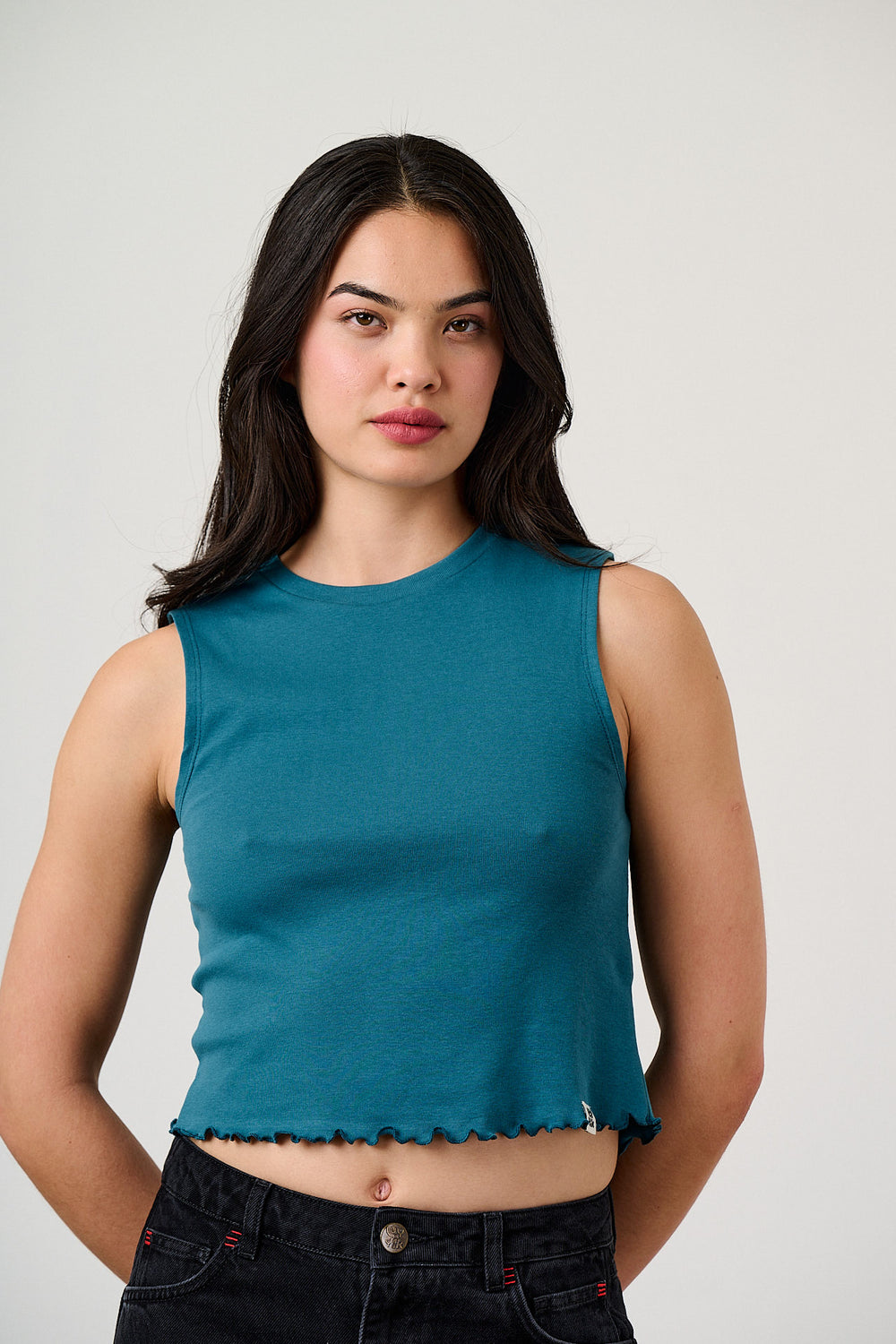 Etta - Cotton Jersey Sleeveless Tank Top in Teal