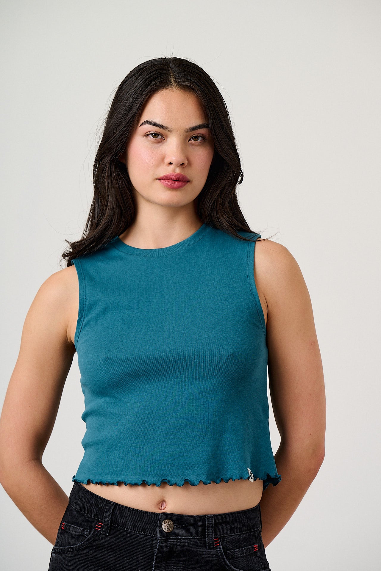 Etta - Cotton Jersey Sleeveless Tank Top in Teal