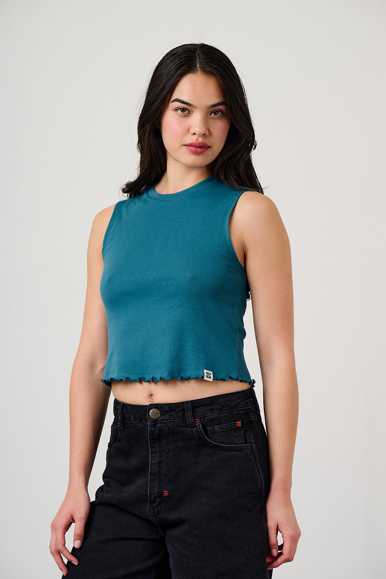 Etta - Cotton Jersey Sleeveless Tank Top in Teal