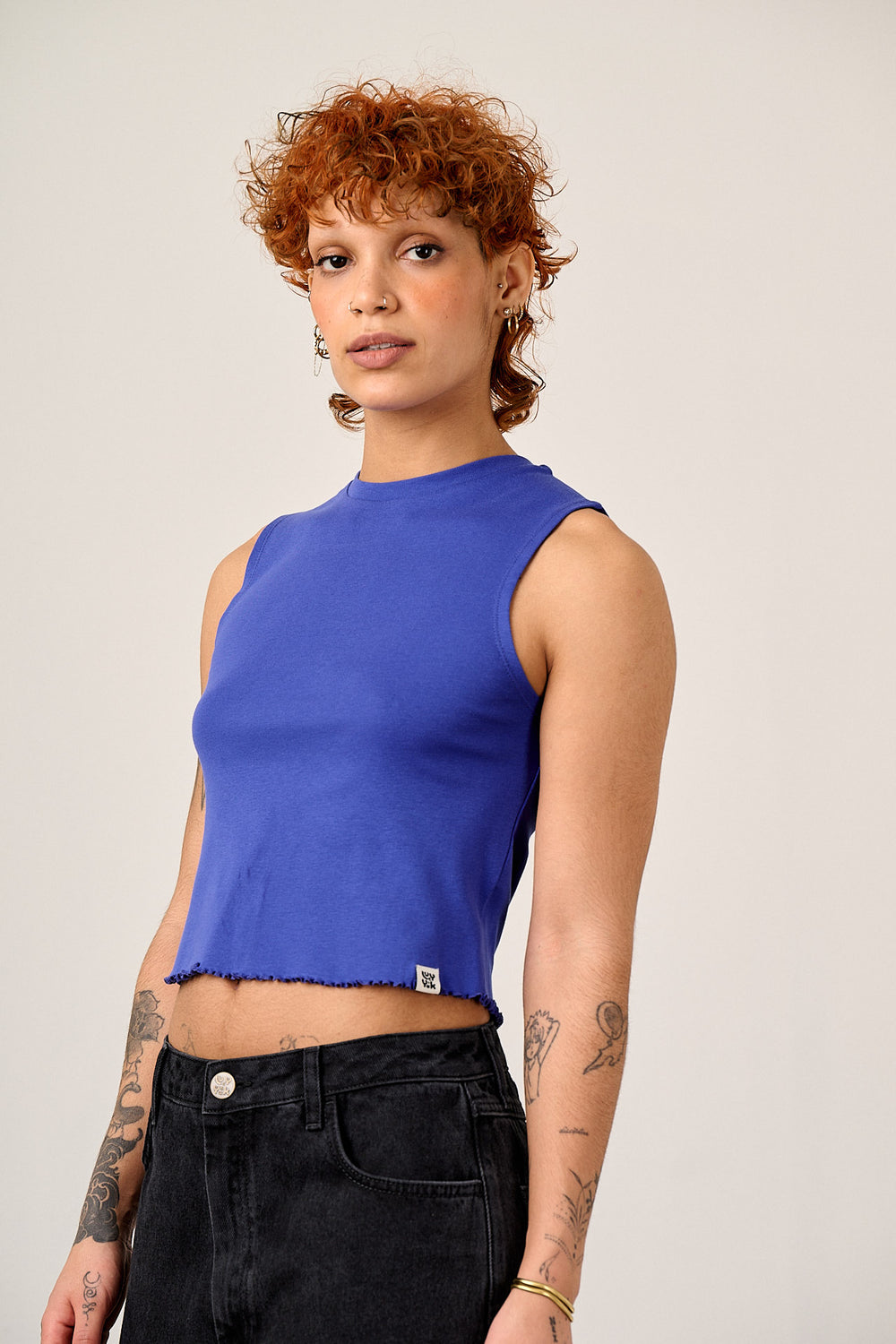 Etta - Cotton Jersey Sleeveless Tank in Dazzling Blue