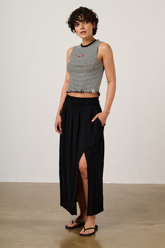 Poppy - Elasticated Waist Skirt in Black
