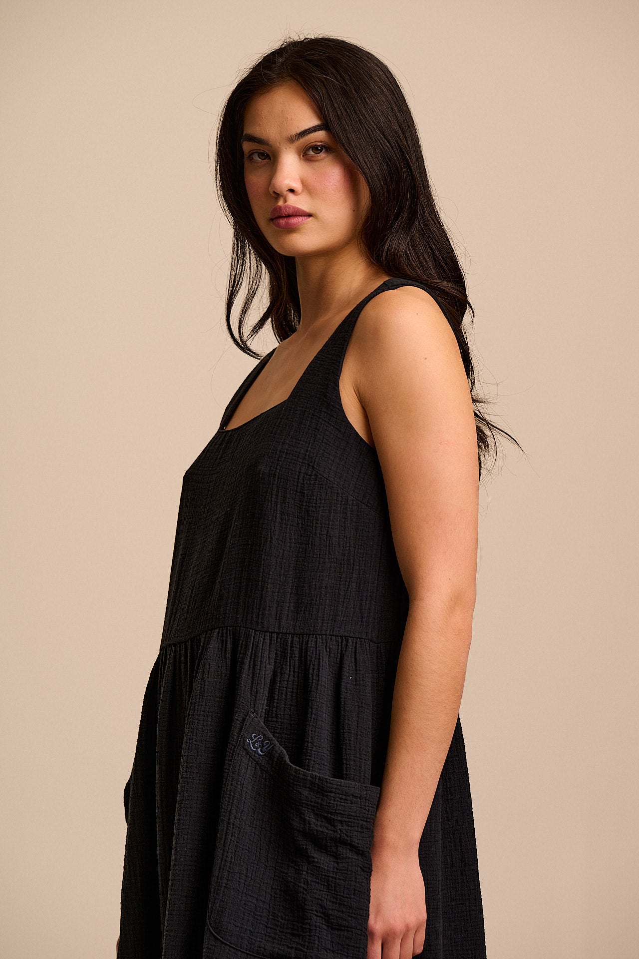 Florie - Cotton Midi Dress in Black