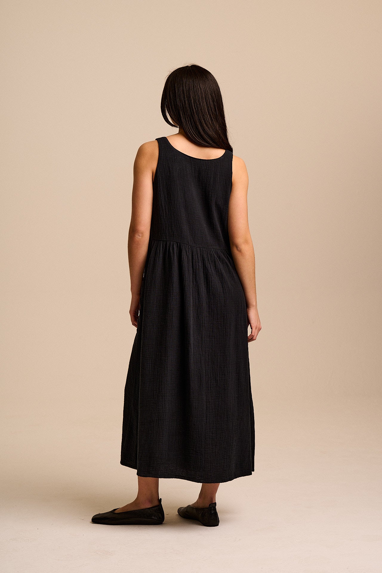 Florie - Cotton Midi Dress in Black