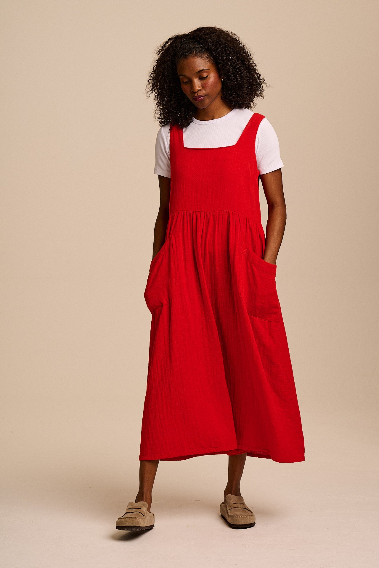 Florie - Cotton Midi Dress in Red
