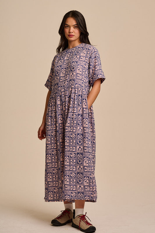 George - Cotton Jumpsuit in Blue & Pink Walled Blooms