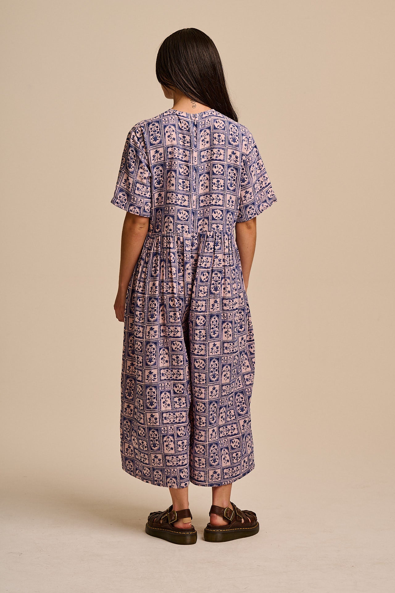 George - Cotton Jumpsuit in Blue & Pink Walled Blooms