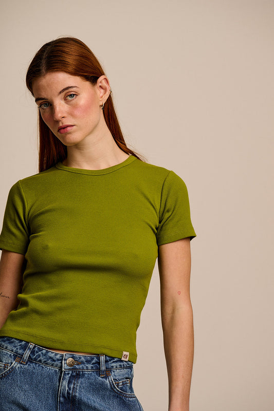 Gracie - Cotton T-Shirt in Cypress Green