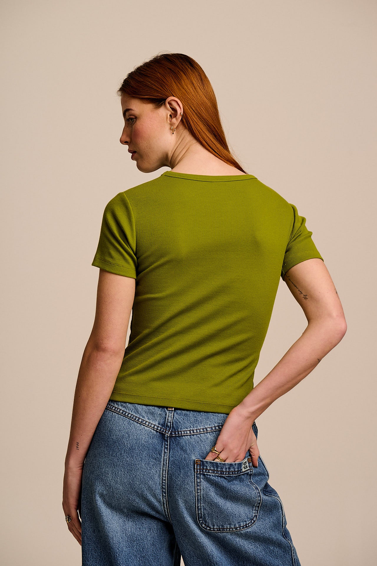 Gracie - Cotton T-Shirt in Cypress Green