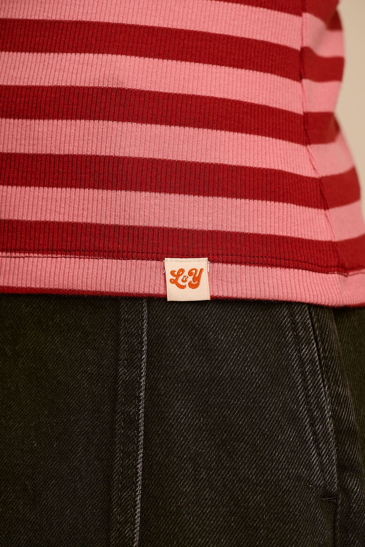 Gracie - Cotton T-Shirt in Pink & Maroon Stripe