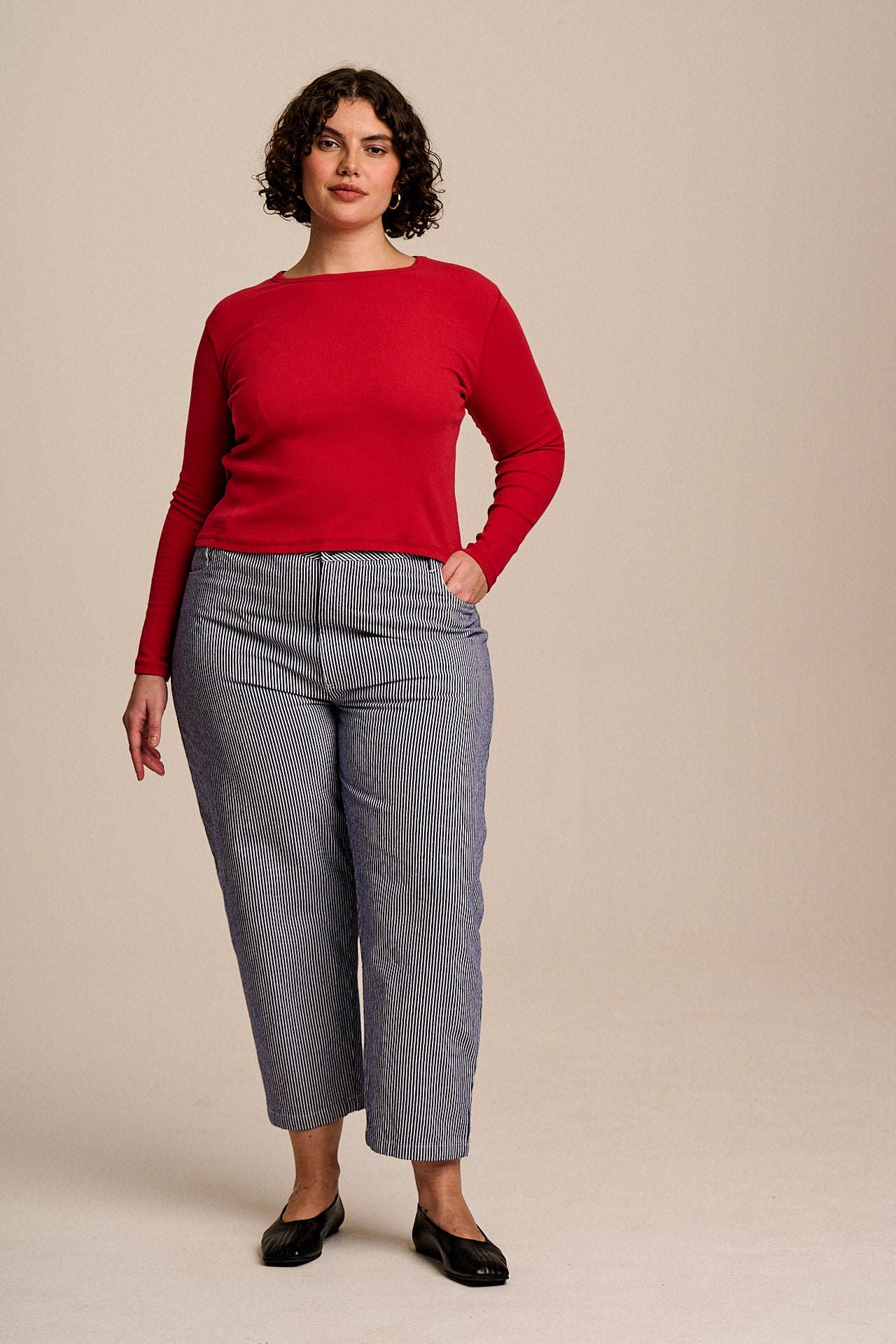 Grayson - Long Sleeve Cotton Jersey Top in Red