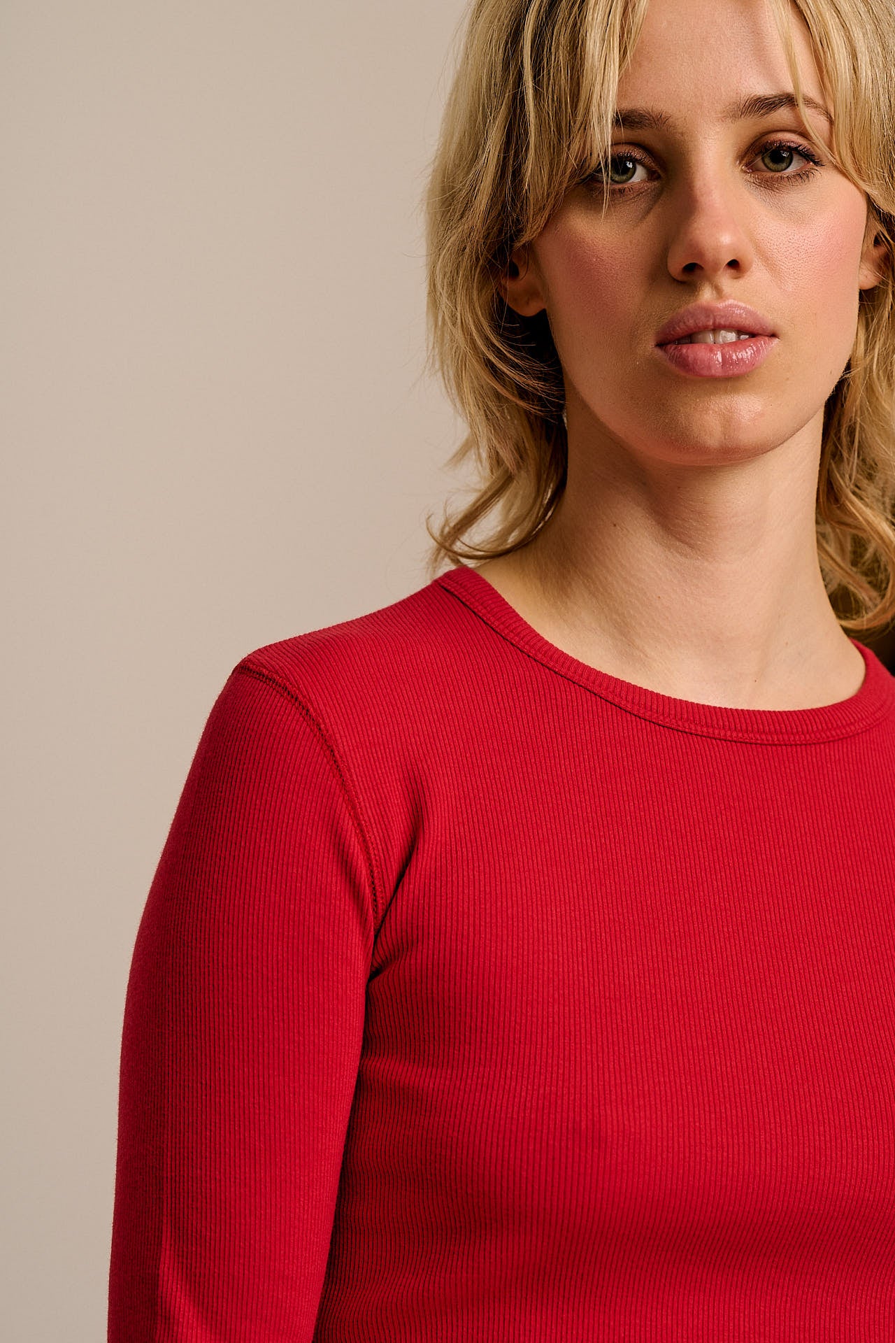 Grayson - Long Sleeve Cotton Jersey Top in Red