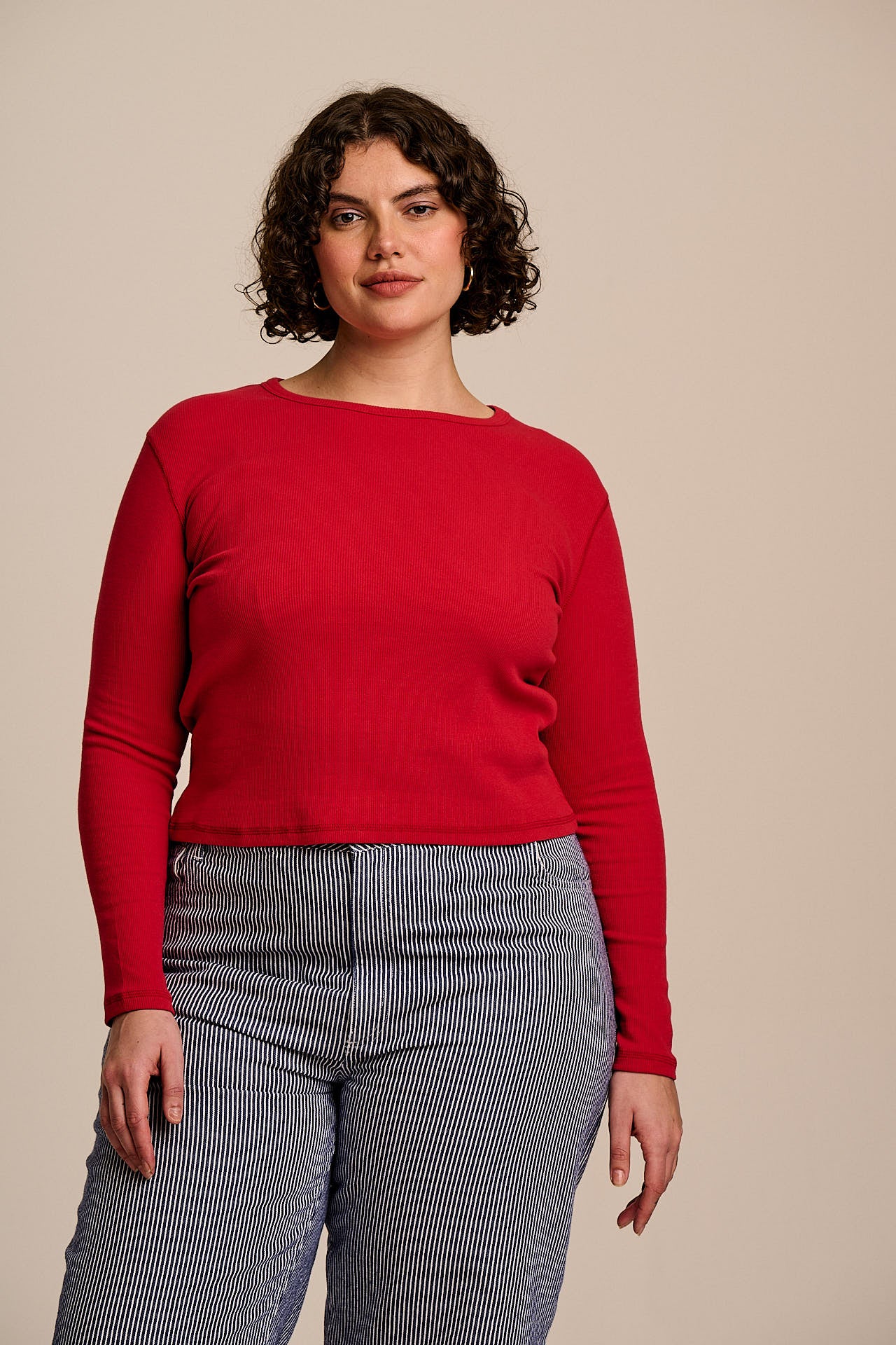 Grayson - Long Sleeve Cotton Jersey Top in Red