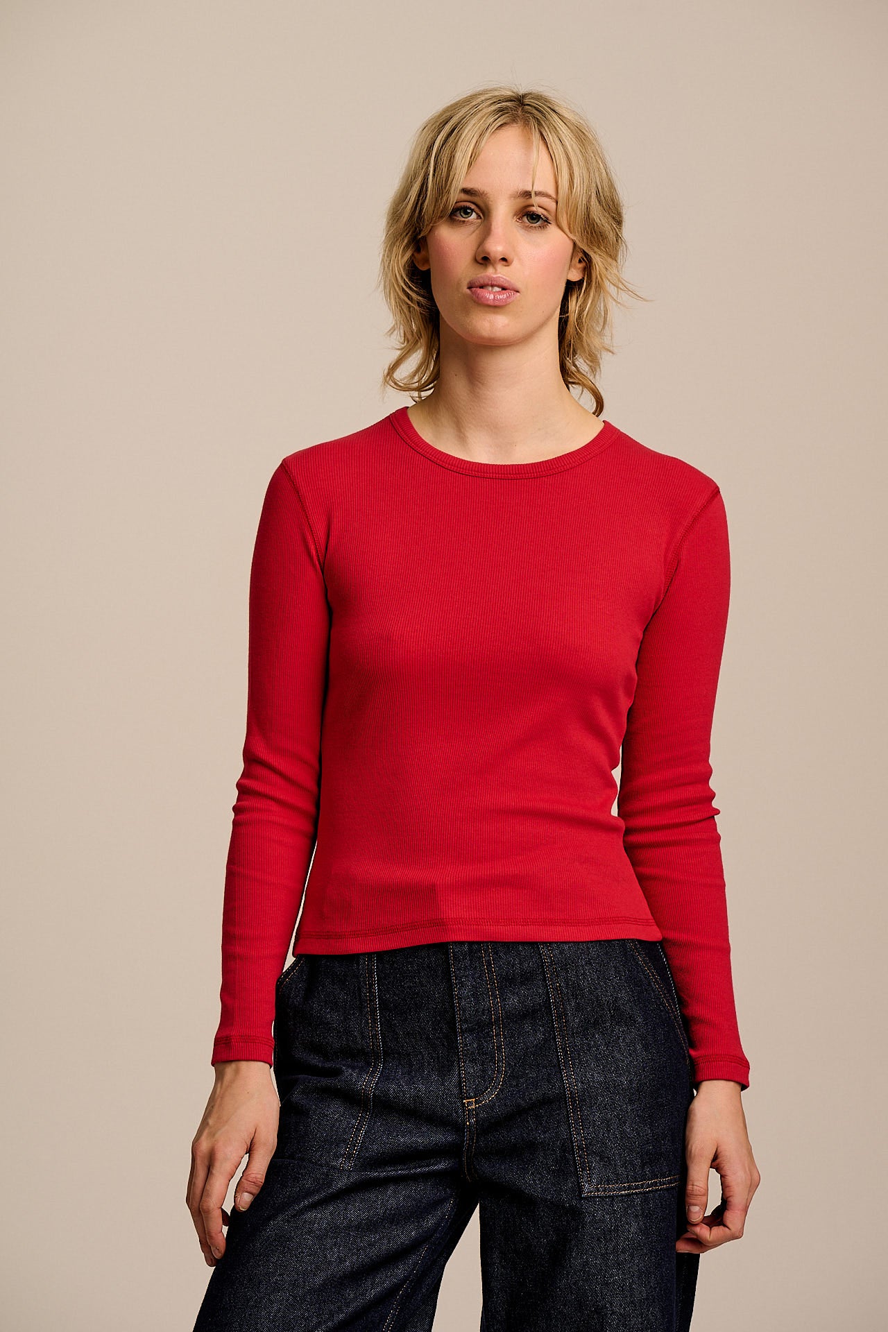 Grayson - Long Sleeve Cotton Jersey Top in Red