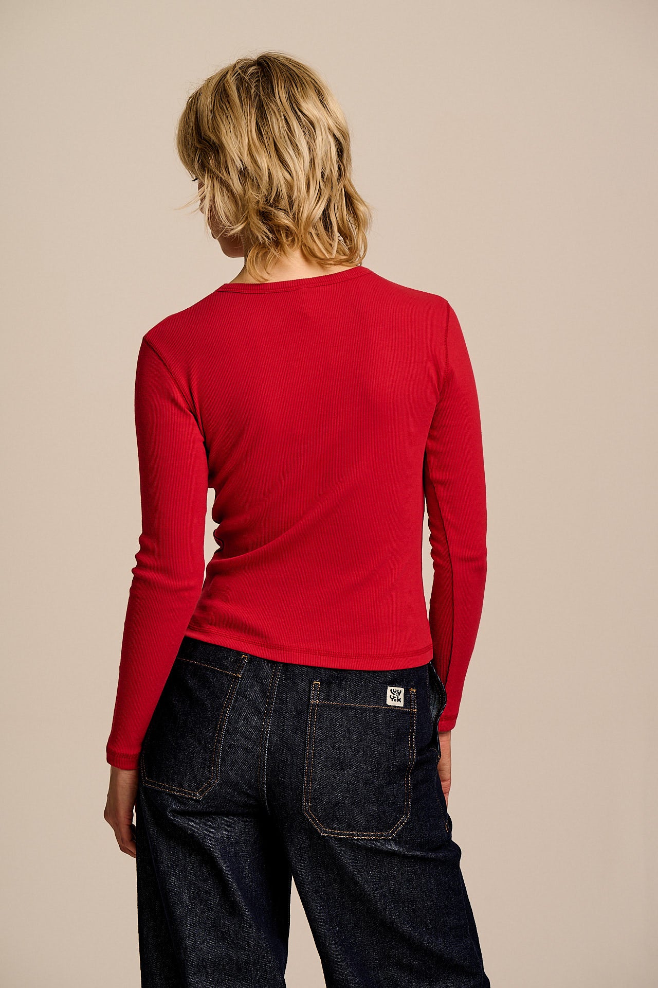 Grayson - Long Sleeve Cotton Jersey Top in Red