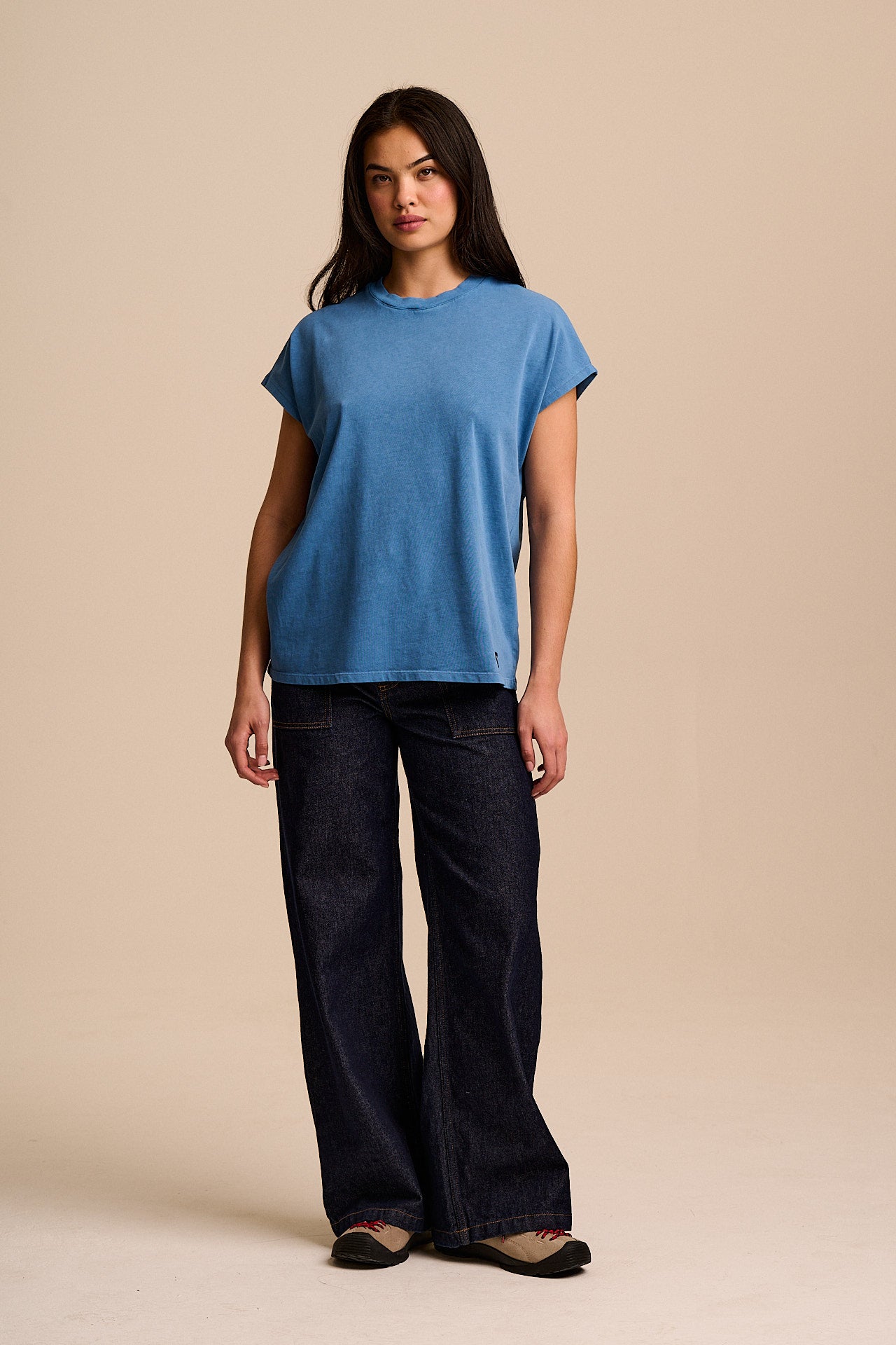 Inessa - Cotton Cap Sleeve T-Shirt in Blue