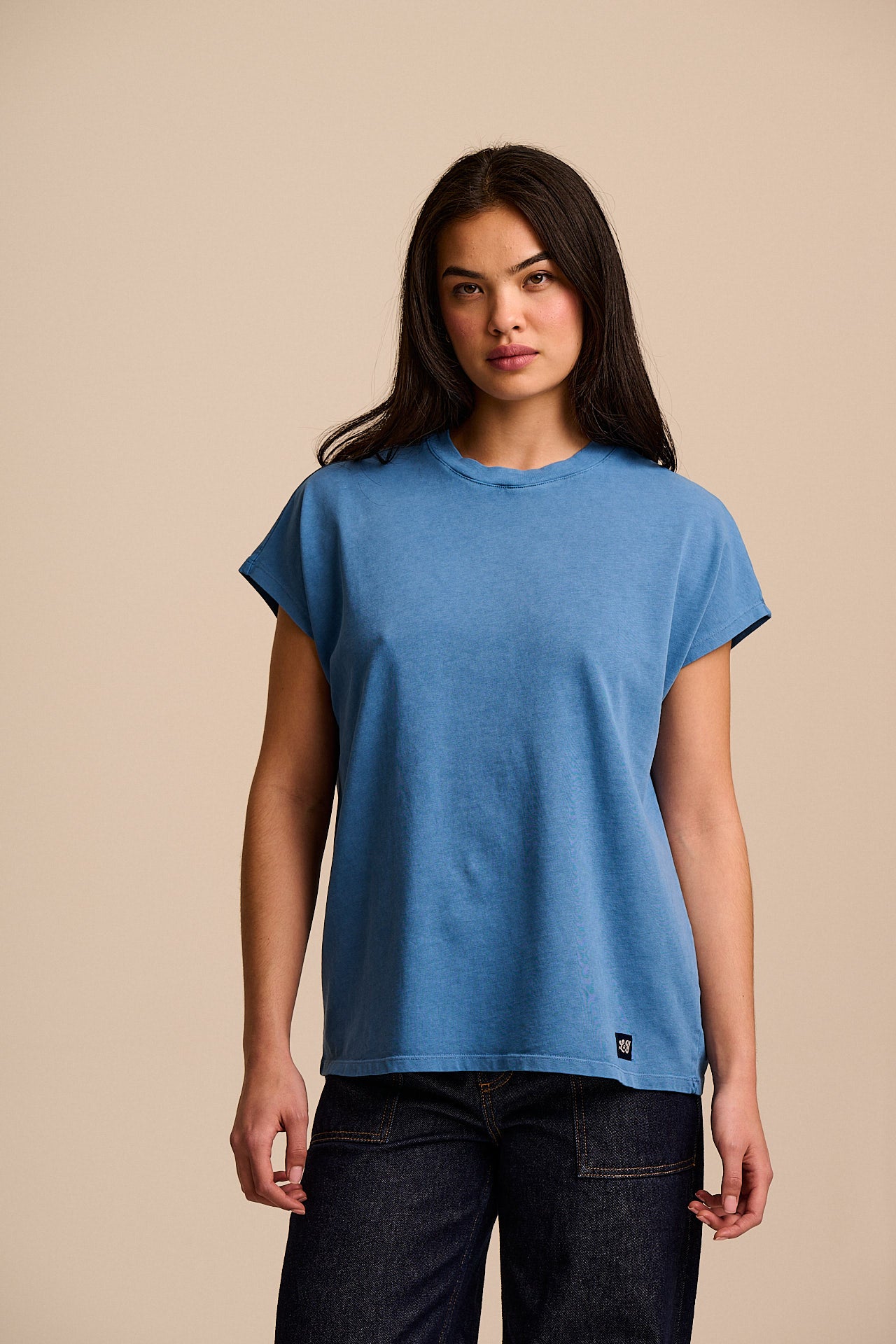 Inessa - Cotton Cap Sleeve T-Shirt in Blue