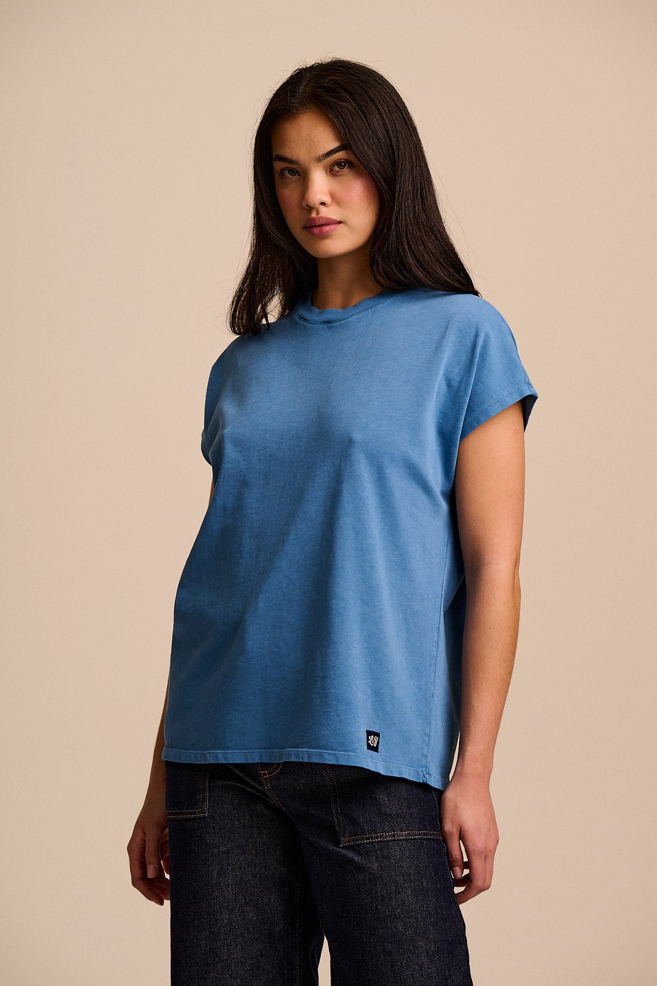 Inessa - Cotton Cap Sleeve T-Shirt in Blue