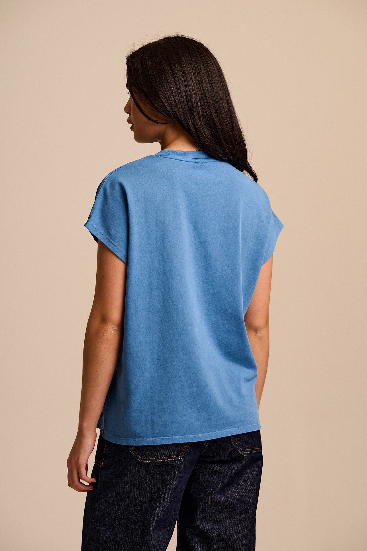 Inessa - Cotton Cap Sleeve T-Shirt in Blue