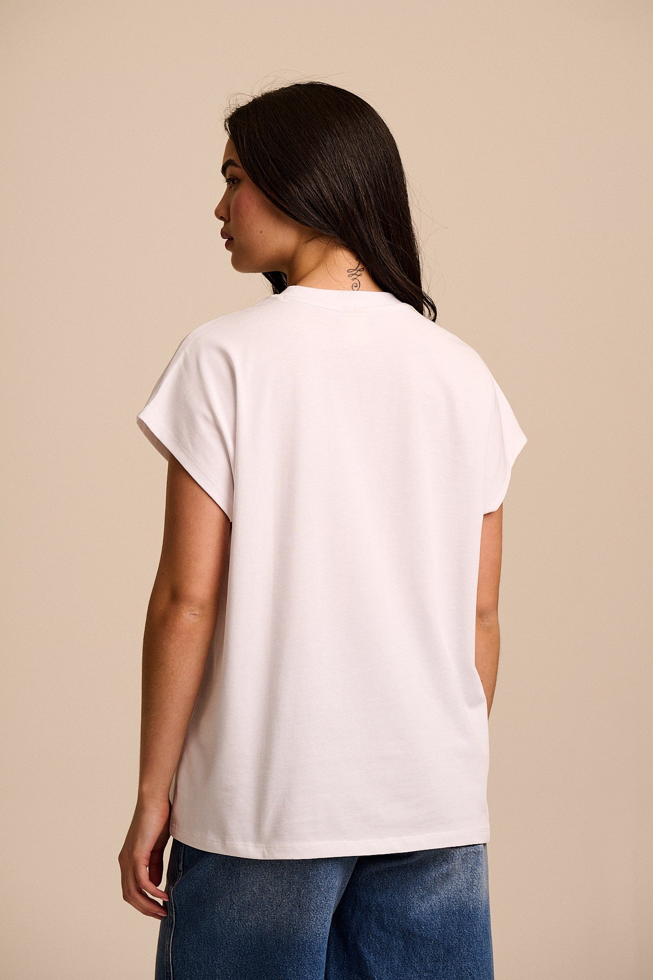 Inessa - Cotton Cap Sleeve T-Shirt in White