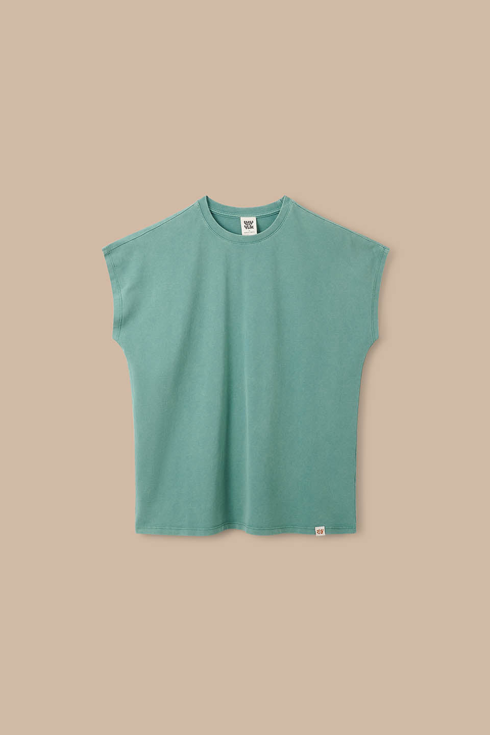 Inessa - Cotton Cap Sleeve T-Shirt in Washed Green