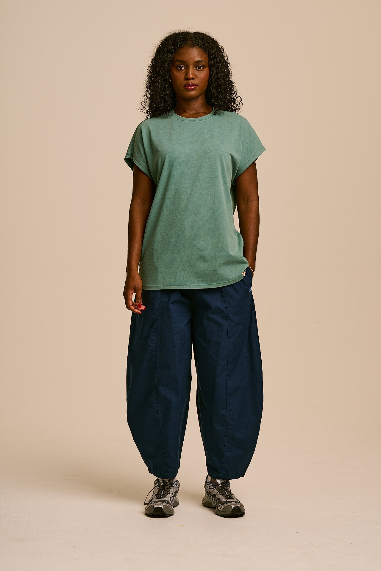 Inessa - Cotton Cap Sleeve T-Shirt in Washed Green