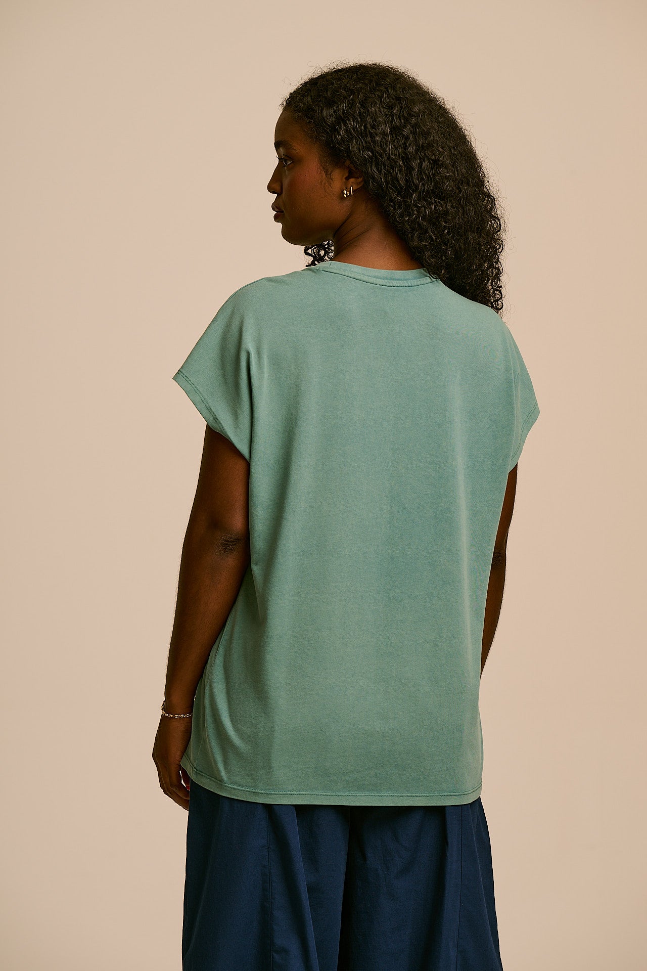 Inessa - Cotton Cap Sleeve T-Shirt in Washed Green