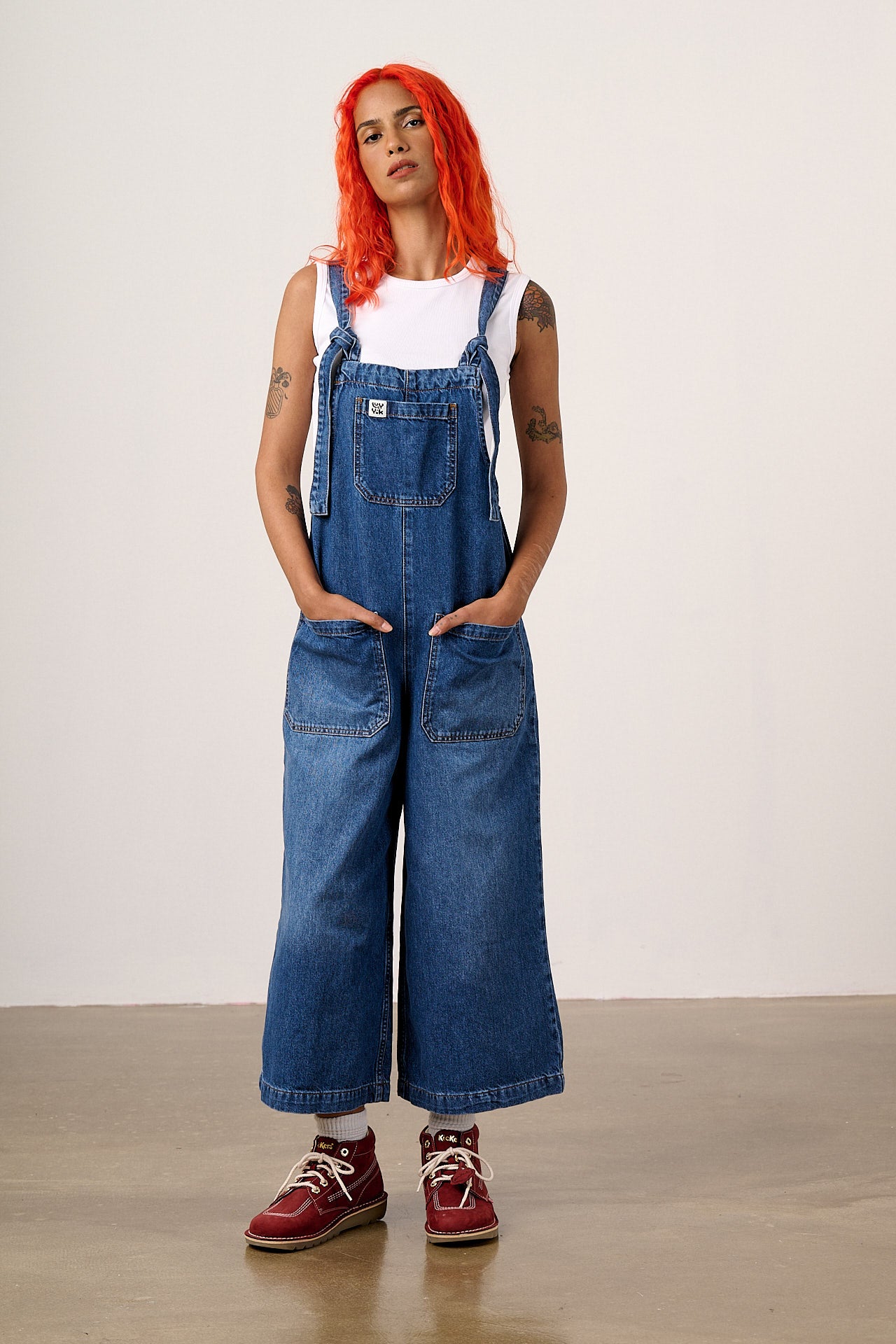 Jenny - Denim Wide Leg Dungarees in Vintage Wash