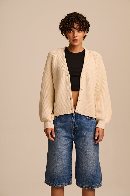 Juniper - Cotton Knitted Cardigan in Ecru