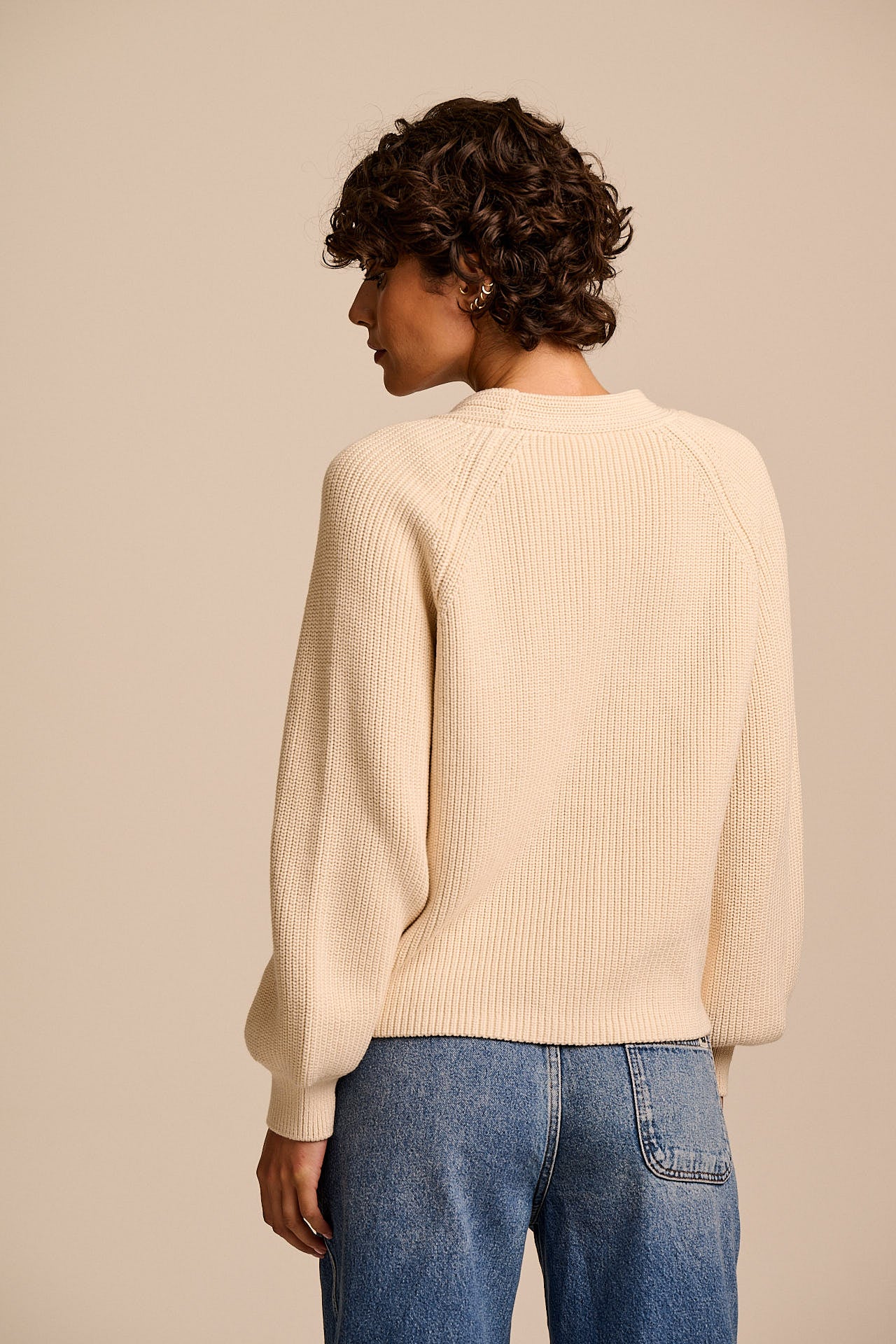 Juniper - Cotton Knitted Cardigan in Ecru