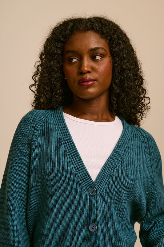 Juniper - Cotton Knit Cardigan in Teal