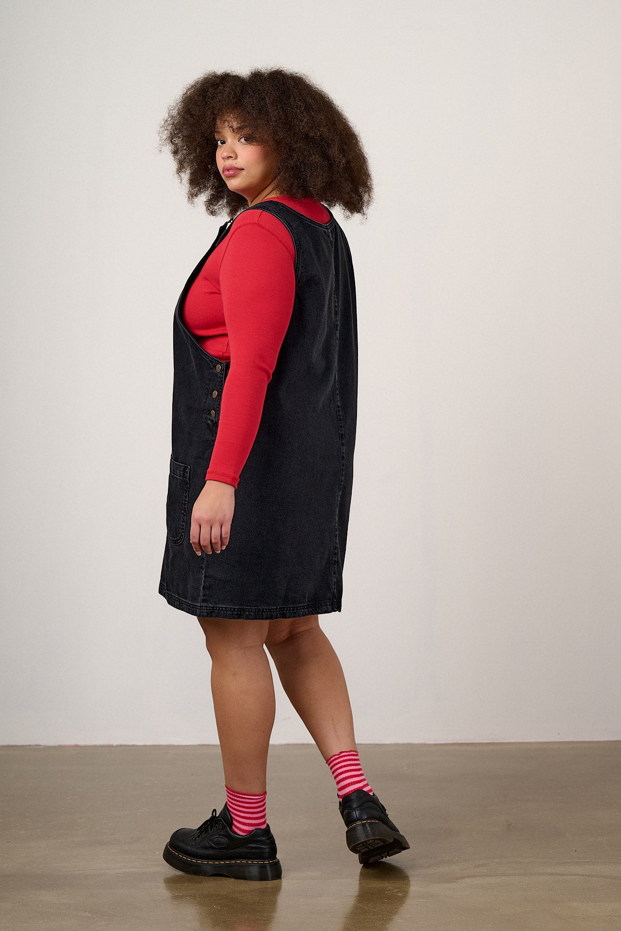 Layla - Mini Denim Dress in Washed Black
