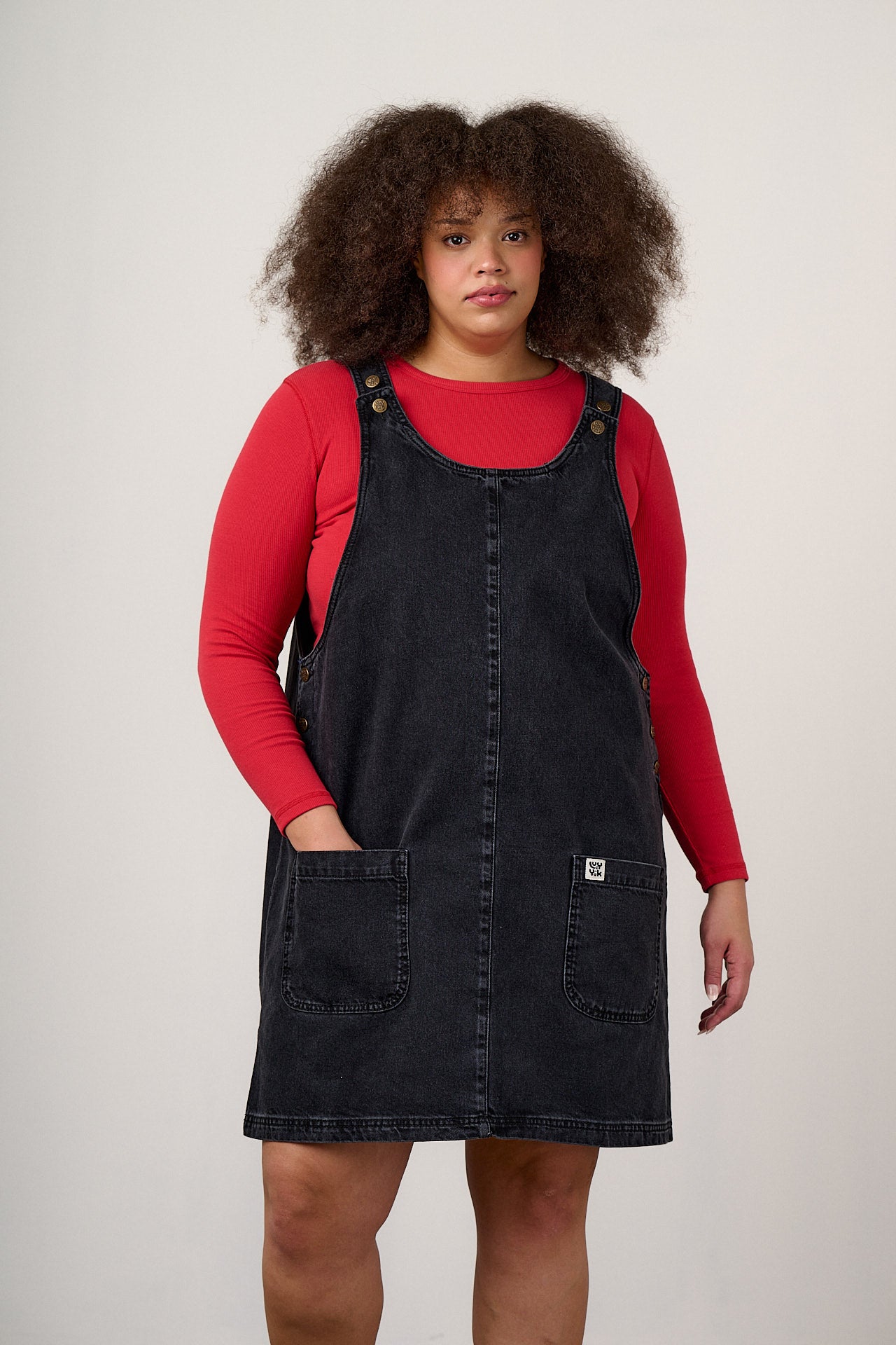 Layla - Mini Denim Dress in Washed Black